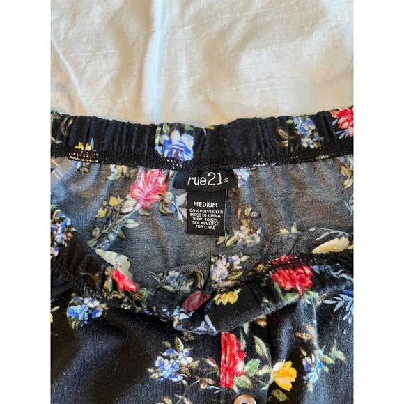 Rue 21 Women's Blouse Size Medium Floral Print Off The Shoulder Button Up Sleeve - Picture 5 of 6